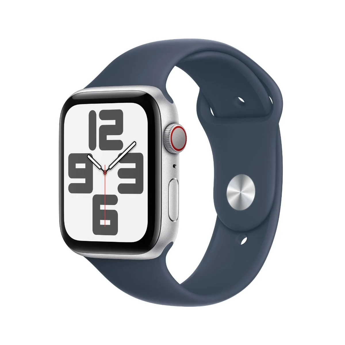 Apple Watch SE 3 GPS + Cellular 44mm Silver Aluminium Case with Storm Blue Sport Band - M/L (160-210mm)